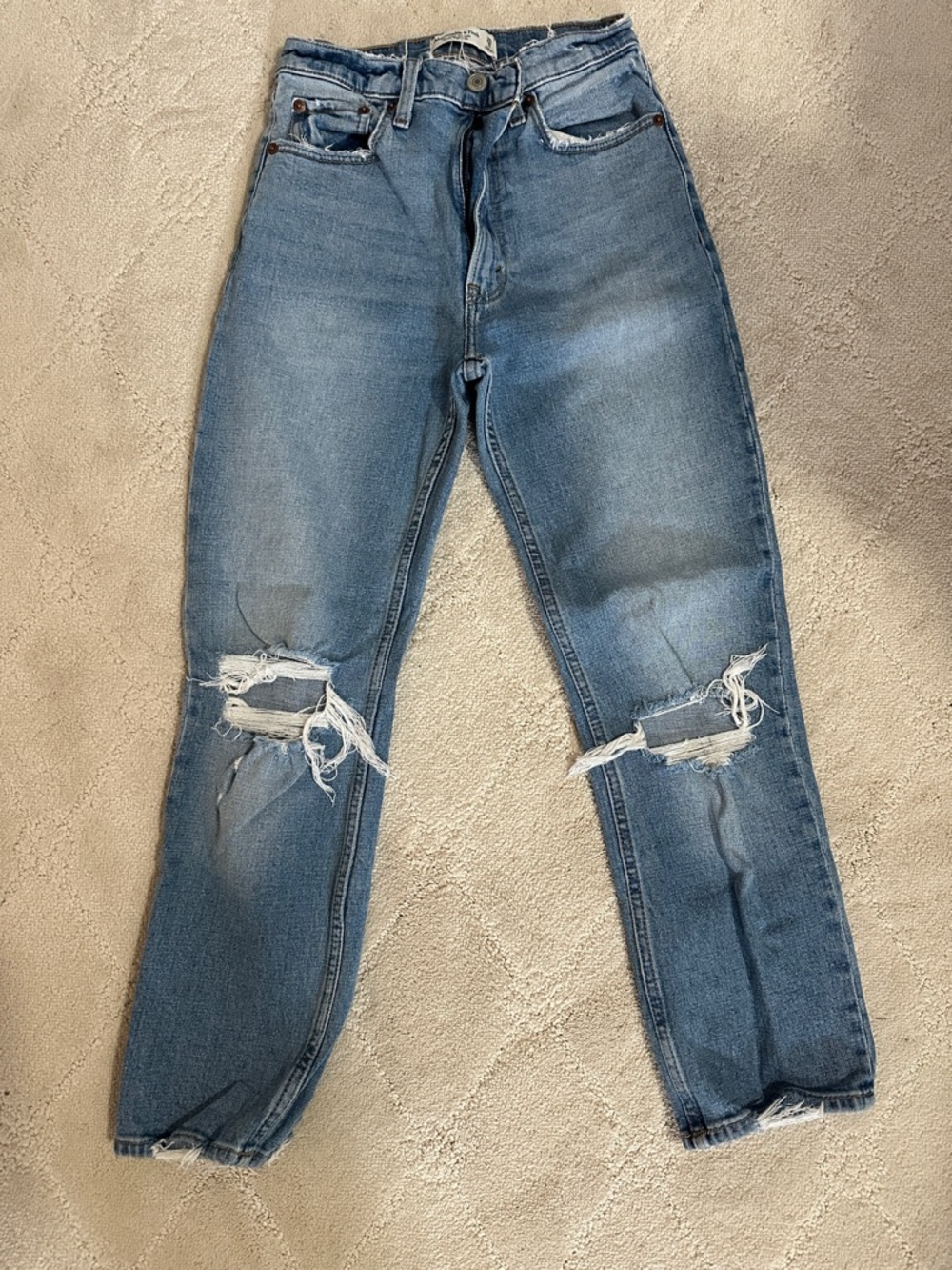 Abercrombie & Fitch Medium Blue Straight-Leg Ripped Jeans
